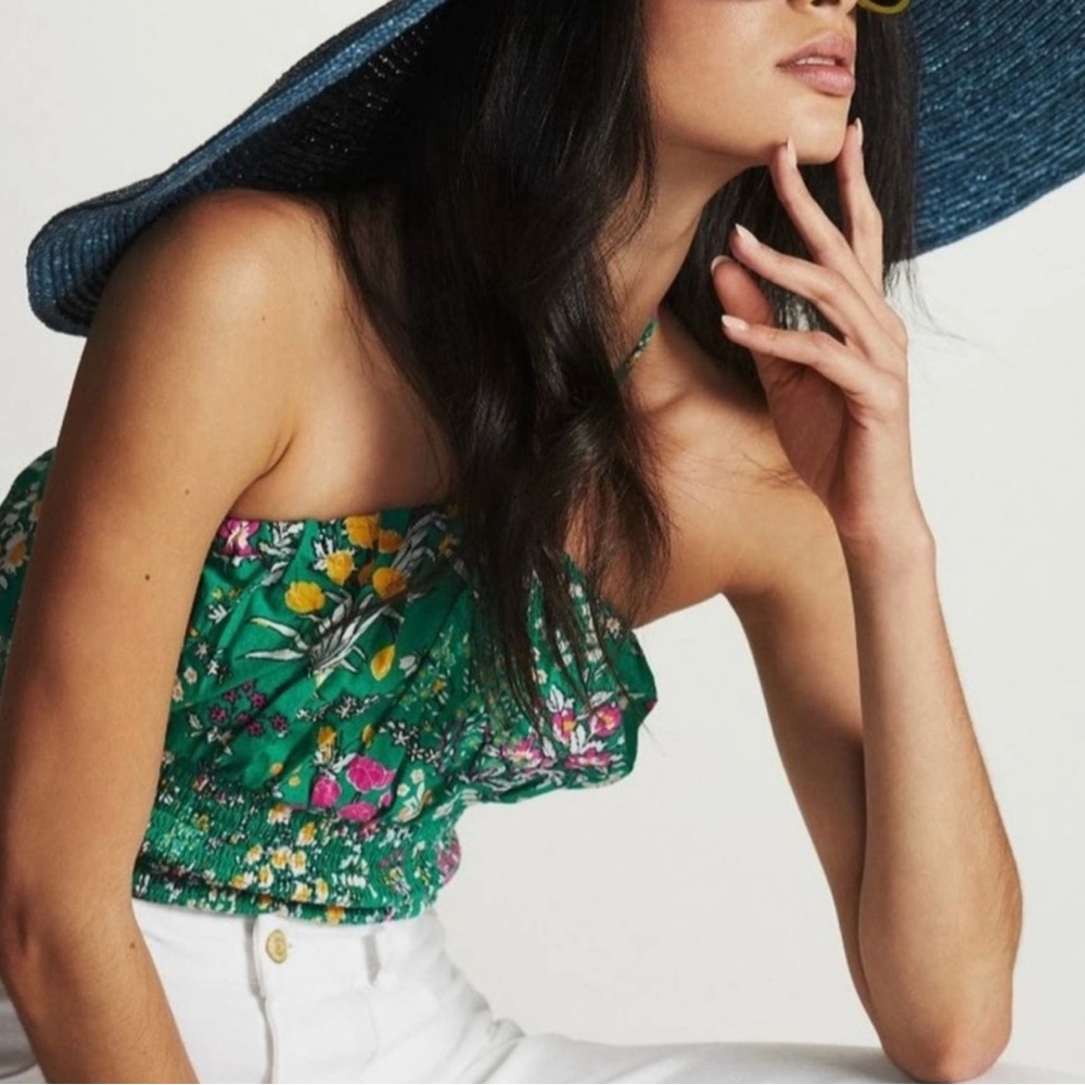Anthropologie Maeve Green Motif Halter floral top. Size XL